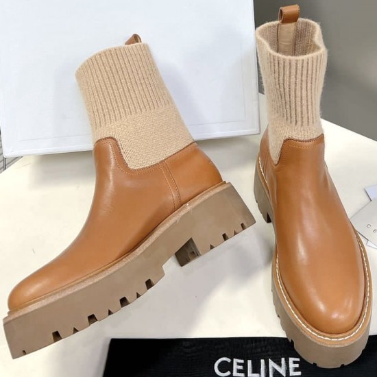 Кожаные ботинки Celine с текстильным верхом