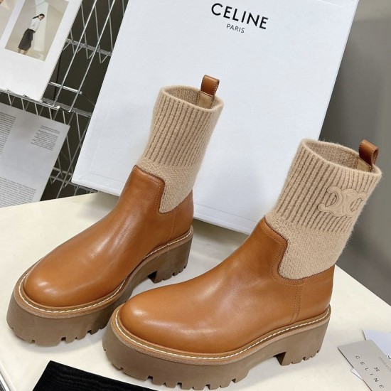 Кожаные ботинки Celine с текстильным верхом