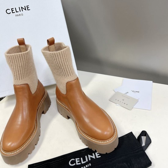 Кожаные ботинки Celine с текстильным верхом