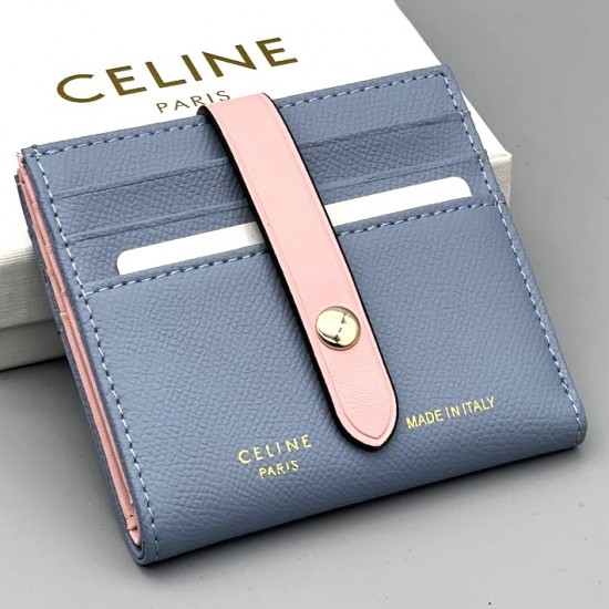 Футляр Celine голубой для кредитных карт с розовой застёжкой