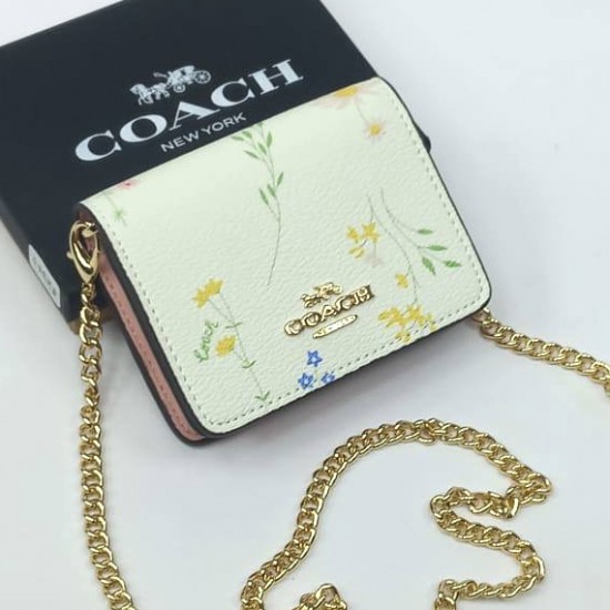 Кошелек Coach mini белый на цепочке