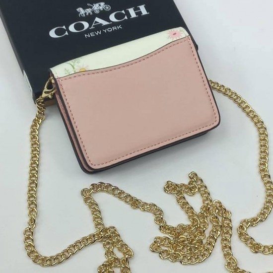 Кошелек Coach mini бежевый на цепочке