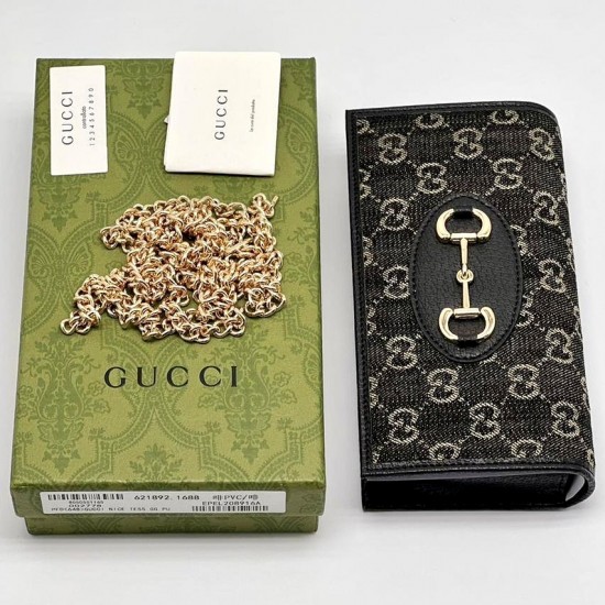 Кошелек Gucci Horsebit 1955 чёрный Monogram на цепочке