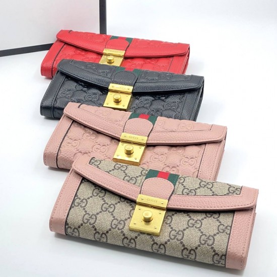 Кошелек Gucci чёрный стеганый с орнаментом GG и фирменной лентой