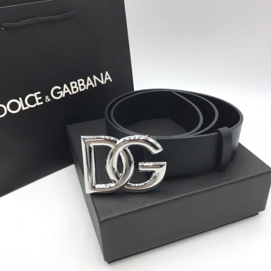 Ремень Dolce Gabbana чёрный с серебристой пряжкой