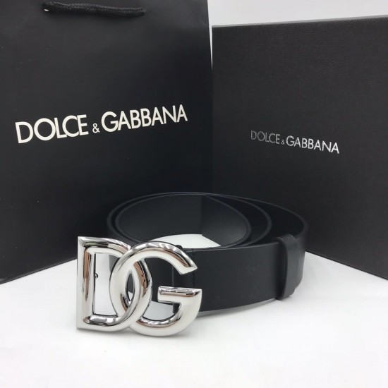 Ремень Dolce Gabbana чёрный с серебристой пряжкой