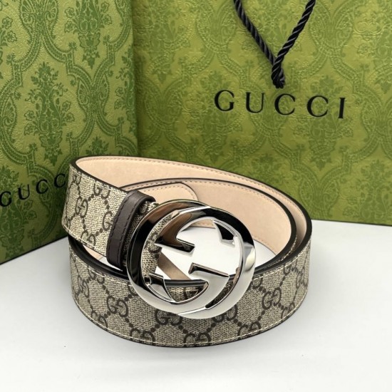 Ремень Gucci монограмм с серебряной пряжкой