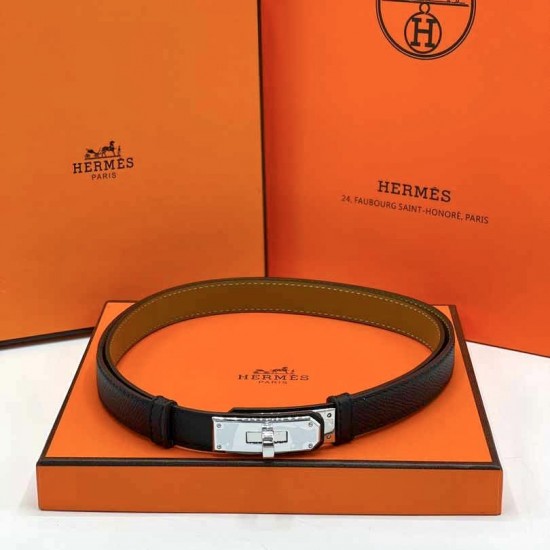 Ремень Hermes чёрный с серебряной пряжкой