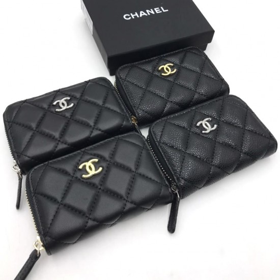 Кошелек Chanel mini на молнии из гладкой кожи с серебристой фурнитурой