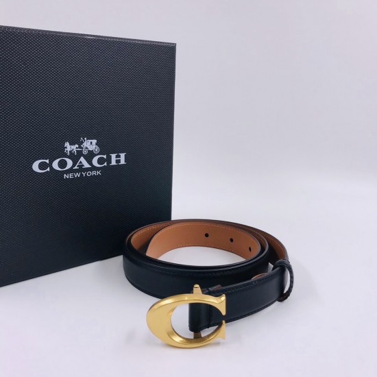 Ремень Coach чёрный с золотистой пряжкой