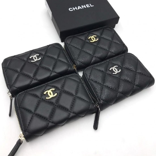 Кошелек Chanel mini на молнии из зернистой кожи с серебристой фурнитурой