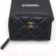 Кошелек Chanel mini на молнии из зернистой кожи с золотистой фурнитурой