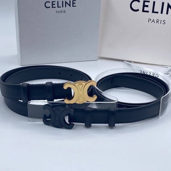 Ремень Celine чёрный с золотистой пряжкой