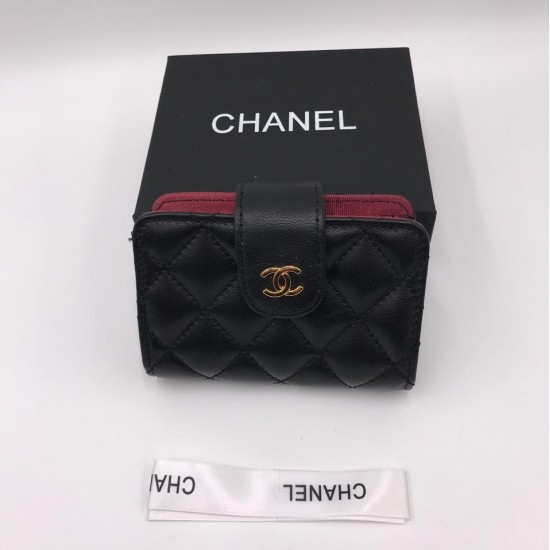 Кошелек Chanel mini из гладкой кожи с золотистой фурнитурой