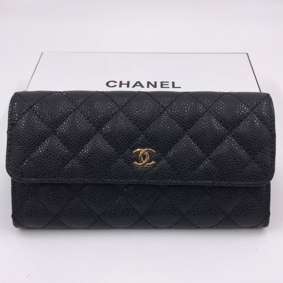 Кошелек Chanel чёрный стеганый из зернистой кожи