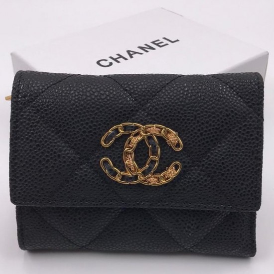 Кошелек Chanel mini стеганый из зернистой кожи с большой эмблемой