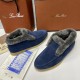 Ботинки Loro Piana Open Walk с мехом синие