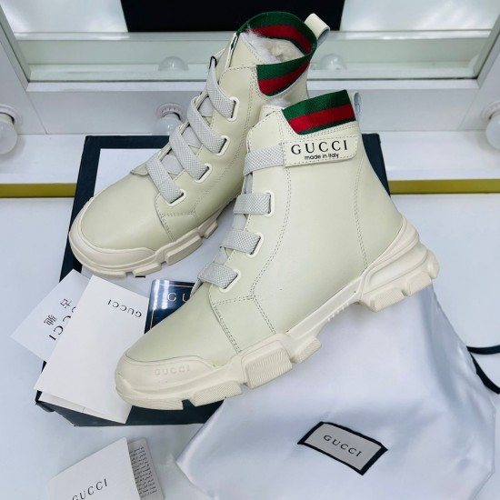 Ботинки Gucci с резиновой шнуровкой белые