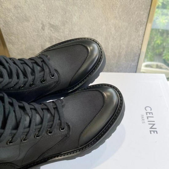 Комбинированные ботинки Celine милитари чёрные