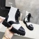 Ботинки Chanel на шнуровке стеганые чёрно-белые