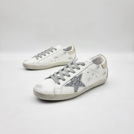 Кеды Golden Goose Superstar белые с серебристой звездой