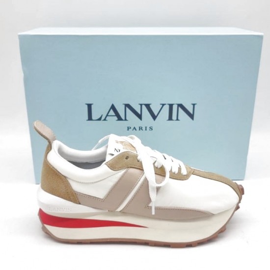 Кроссовки Lanvin Bumper белые с бежевой отделкой