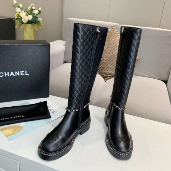 Сапоги Chanel стеганые чёрные