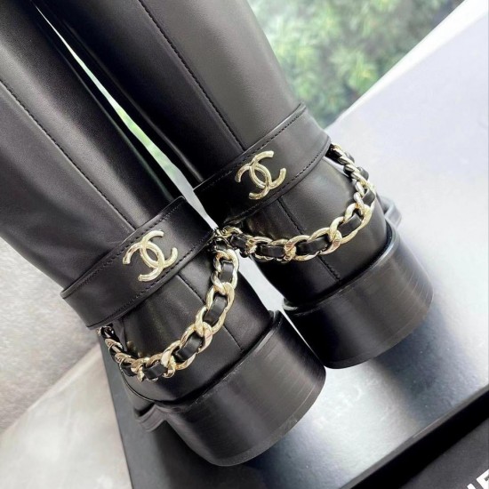 Cапоги Chanel с цепью чёрные