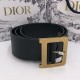 Ремень Dior чёрный с квадратной золотистой пряжкой