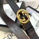 Ремень Gucci с тиснением и золотистой пряжкой GG