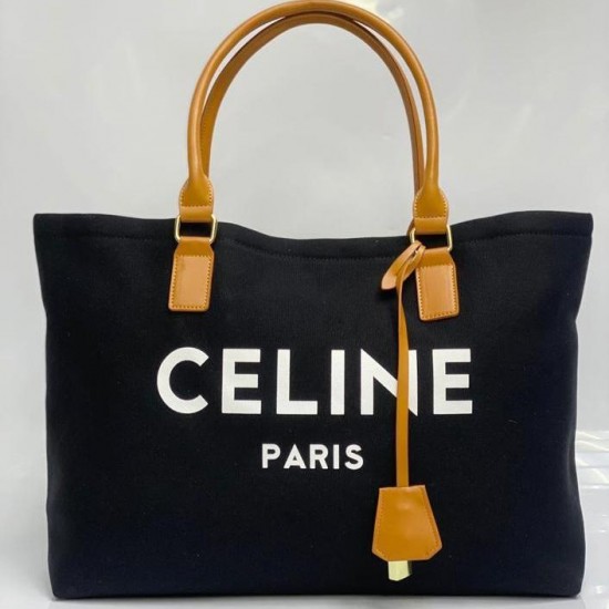 Сумка Celine Paris чёрная с бежевой отделкой