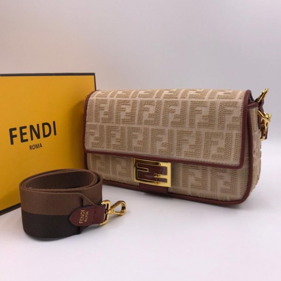 Сумка Fendi из холщовой ткани FF кремовая