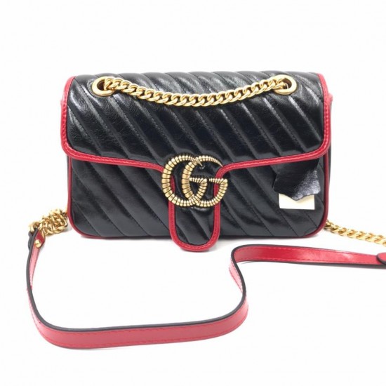 Сумка Gucci GG Marmont чёрная с красной отделкой