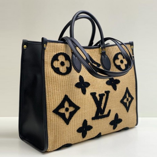 Сумка Louis Vuitton Onthego GM бежевая с чёрным принтом