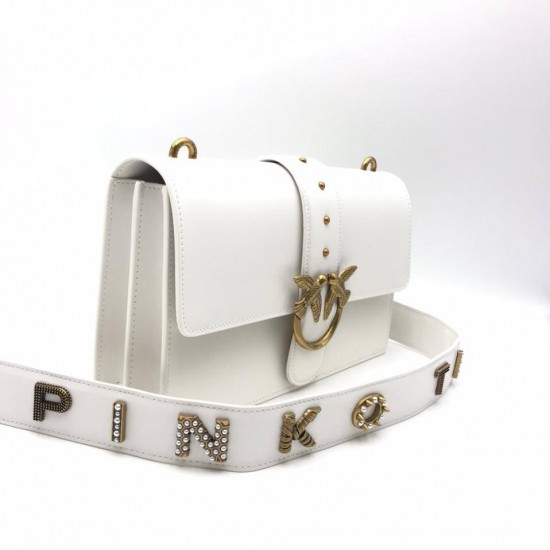Cумка Pinko Love Bag Diamond Cut с брендированным ремнём белая