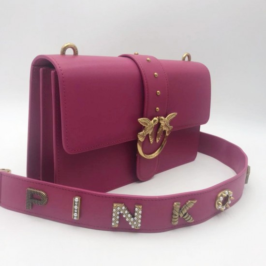 Cумка Pinko Love Bag Diamond Cut с брендированным ремнём малиновая