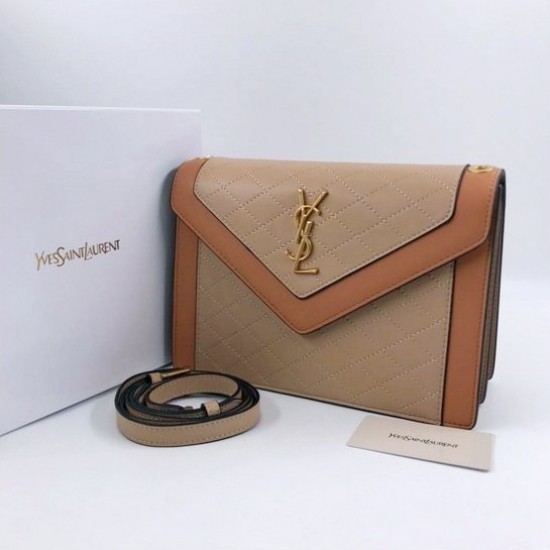 Сумка YSL Monogram Envelope бежевая с карамельным