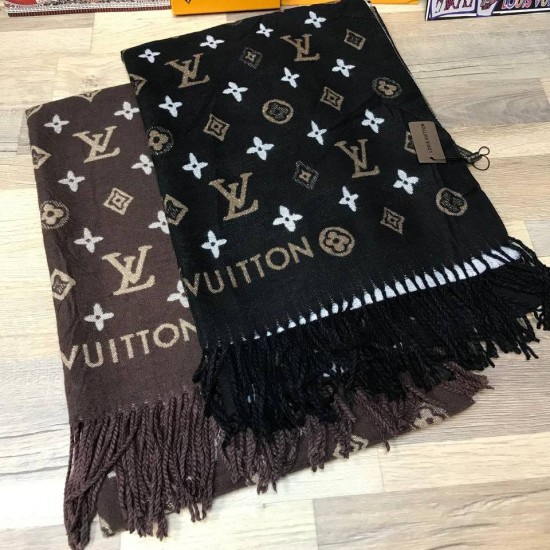 Палантин Louis Vuitton узор Monogram и полоска чёрный